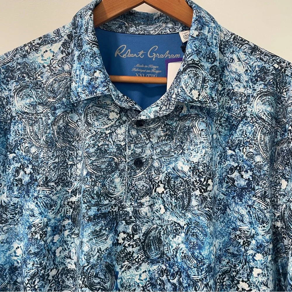 ROBERT GRAHAM Golf Clubhouse Blue Paisley UV Wicking Short Sleeve Polo NWT (XXL - Picture 4 of 13